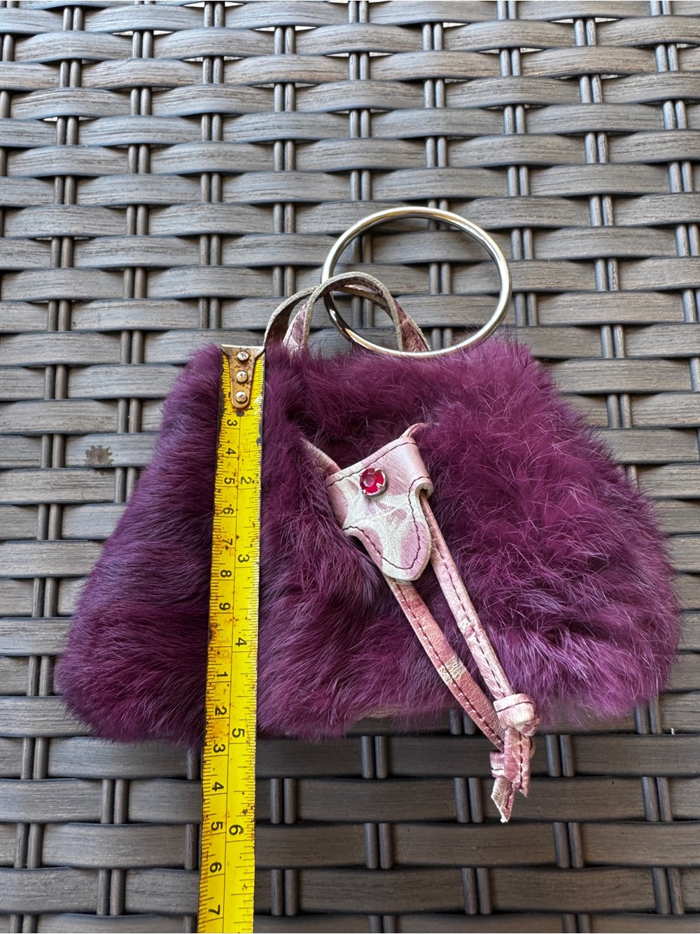 Caterina Lucchi Fur Mini Handbag Made In Italy Burgundy Ring Handle Y2K - Picture 12 of 15